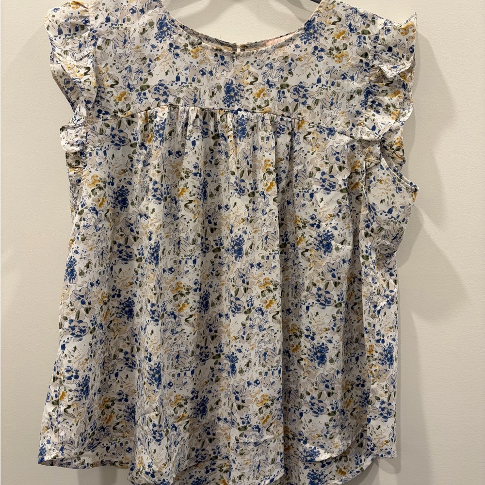 Hatchling & Co. Floral Short Sleeve Tee - White with Blue & Yellow Floral